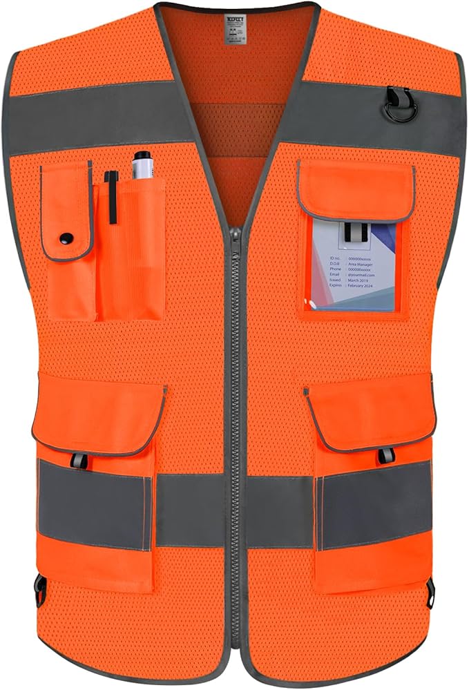 TCCFCCT Mesh High Visibility Vest 9 Pockets Reflective Safety Vest for Men Women, Hi Vis Construction Work Vest for Surveyors, Durable to Use, Meets ANSI/ISEA, (Orange, X-Large)