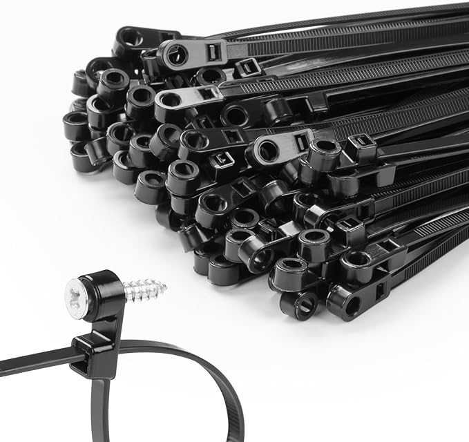 200 PCS 12 inch Black Zip Ties with Screw Hole 75lbs Mountable head Cable Ties Straps Multipurpose Heavy Duty Nylon Cable Zip Ties with Screw Mounting Hole
