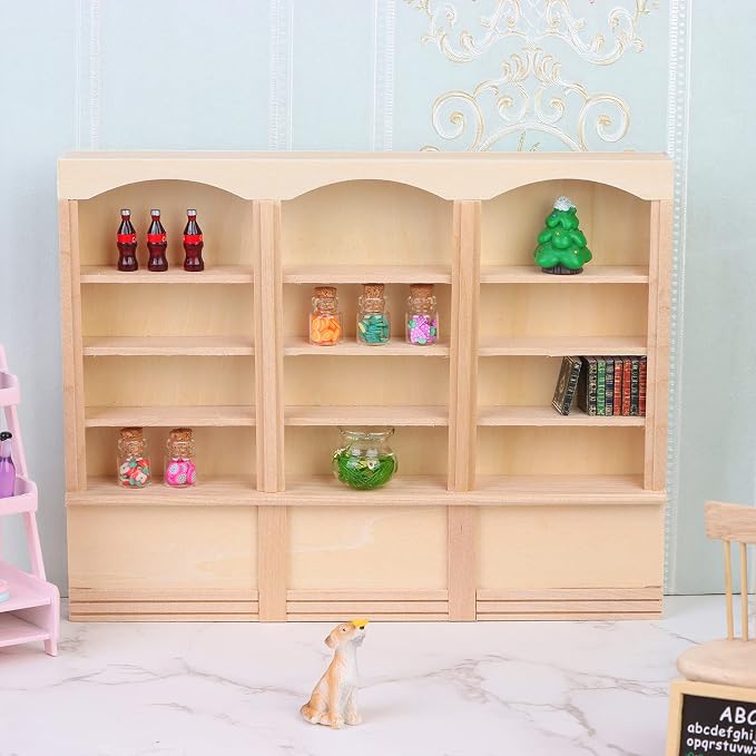 1:12 Scale Dollhouse Miniature Bookcase Display Shelf Locker Solid Wood - Image 5