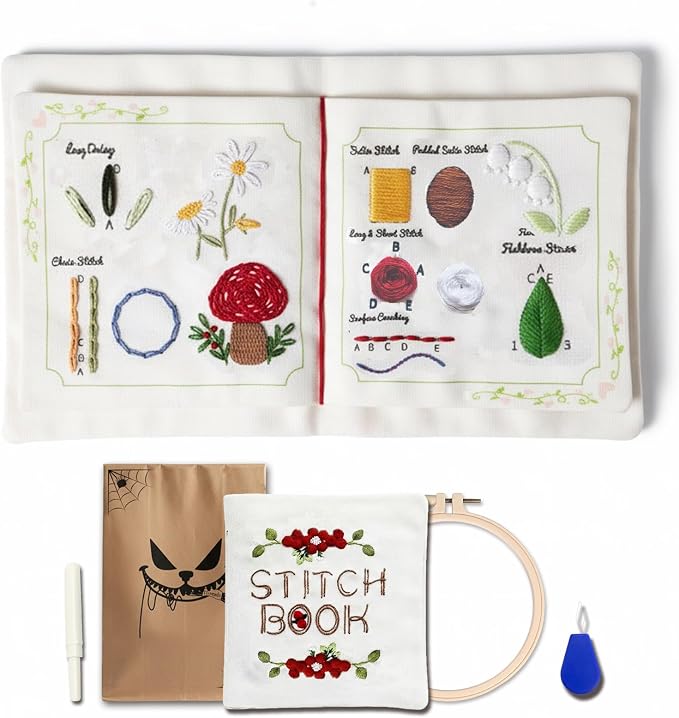 TenDawn Basic Embroidery Starter Kit – 12 Essential Stitches, Fabric Practice by Unknown