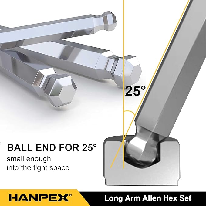 Long Arm Hex Key Set with Ball End, Ball-End Hex Allen Wrench, Chrome Vanadium Steel(Cr-V) Tamperproof TORX L- Key Set (9Pc Metric)