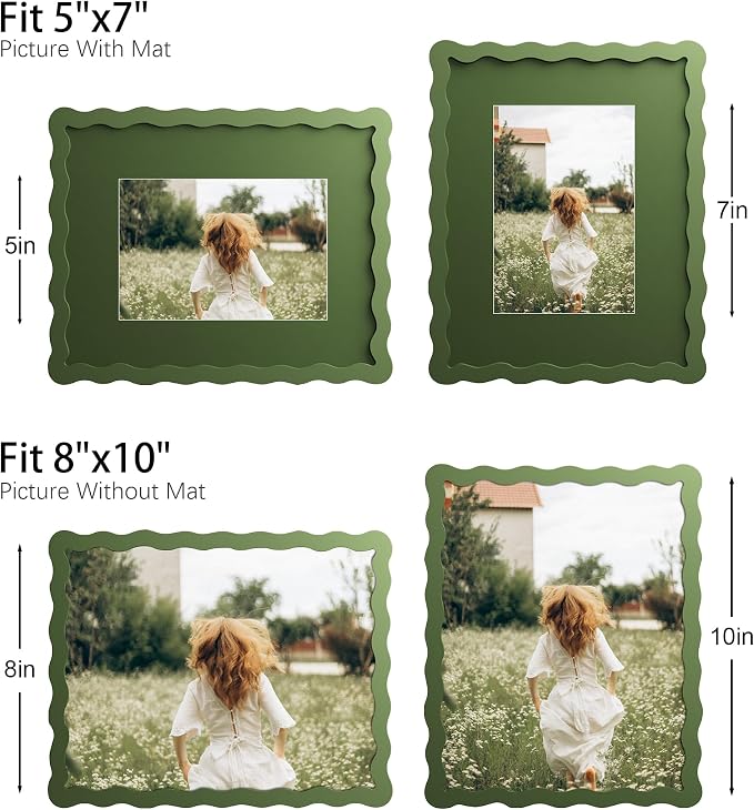 8x10 Picture Frame with Mat for 5x7, Wavy Edge Wooden Real Glass Photo Frame - Image 4