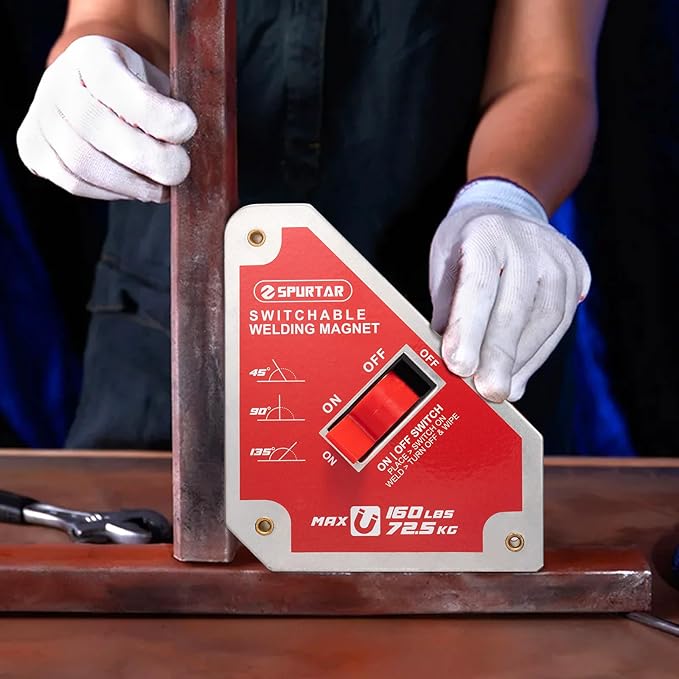 Spurtar Switchable Welding Magnets 160 Lbs On/Off Magnet and Clamps, Strong Welding Holder Tools and Accessories, Holder 45°, 90°, 135° Angle