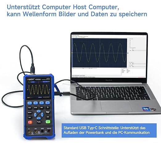 OWON Handheld Oscilloscope, Digital Multi Functional Oscilloscope Multimeters,20000 Counts Portable 3 in 1 Universal Test Instrument, with 3.5 inch LCD Screen Display 2CH 25Mhz Bandwidth HDS25S