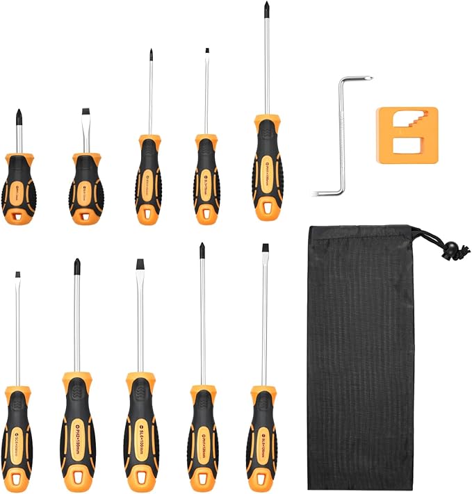 VEVOR Screwdriver Set, 12-Piece Hand Tools Set with Magnetic Tips, Includes 5 Phillips and 5 Flat Head Bits, Z-Type Bit, Professional Repair Tool Kit for Sockets, Furniture, Home Appliances, Bicycles