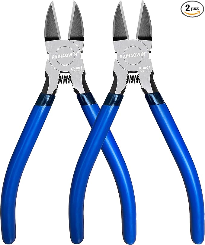 Wire Cutters 2 Pack, 6.5 inch,KAIHAOWIN Flush Cutters Diagonal Cutters Side Cutters Precision Ultra Sharp Spring Loaded Wire Snips Clippers Dikes Cutting Pliers Small for Crafting Jewelry Making,Blue
