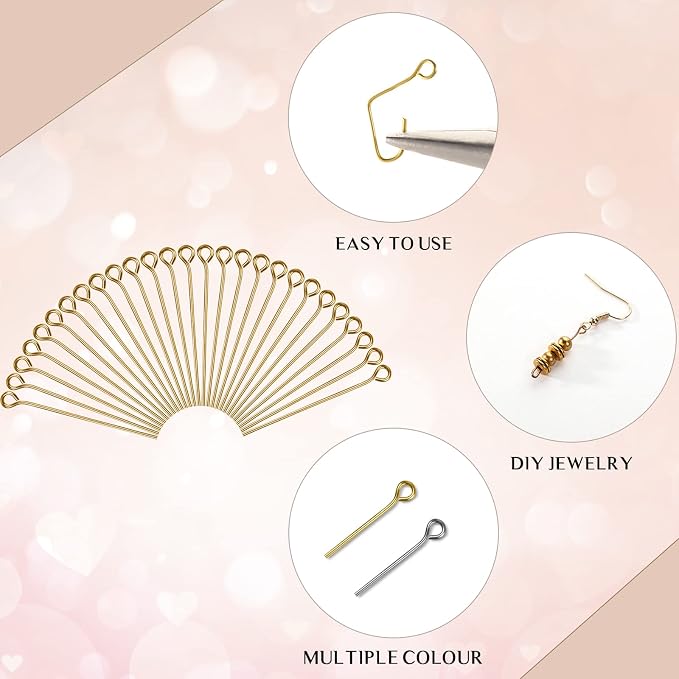 Junkin 1400 Pcs Eye Pins Mix Jewelry Findings 0.63 * 0.79 * 1.18 in Open Eye - Image 2