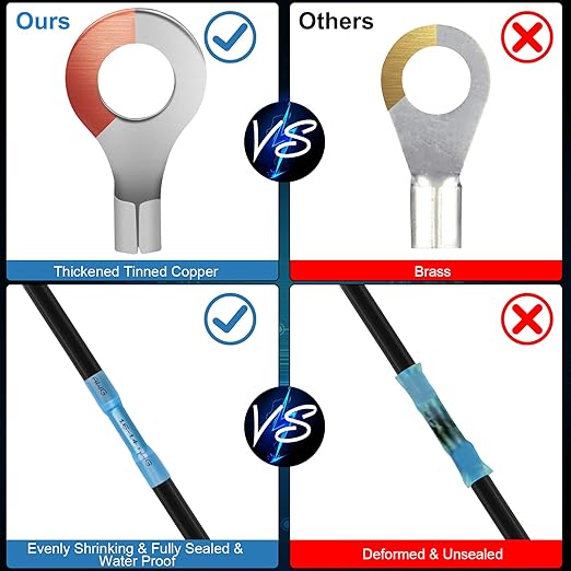 125PCS Heat Shrink Wire Connectors,Electrical Terminals Kit,Waterproof,Automotive Marine Electrical Terminals Kit,Ring Fork Hook Spade Butt Splices,Tinned Red Copper,12-10,16-14,22-16 (125PCS)