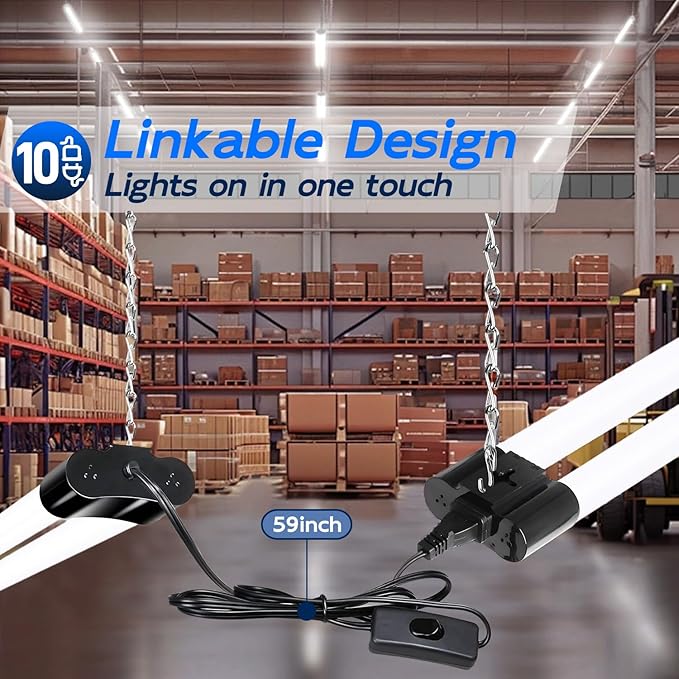 hykolity 24 Pack 4FT Linkable LED Shop Light for Garage, 4400lm, 4FT 42W, 5000K Daylight LED Workbench Light Fixture with Plug, Hanging or Surface Mount, Black - ETL