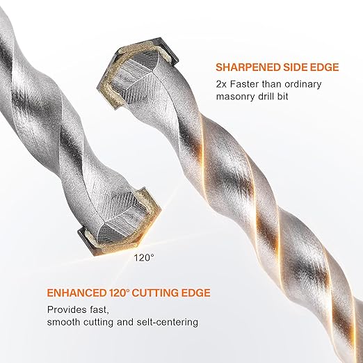 KENDO 1/4" x 6" Rotary Hammer Drill Bits Multi-Purpose Carbide Drill Bit Set - 5-Piece Carbide Tips for Concrete, Brick, Wood, Tile, for DIY Lovers