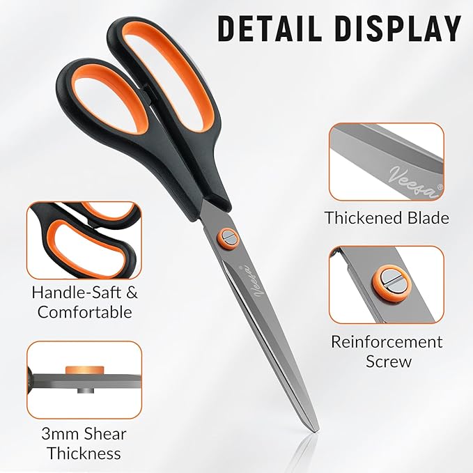 Scissors, 3-Pack Titanium Coated Non-Stick Scissors (8.5’’, 7.5’’, 5.5’’) - Premium All-Purpose Cutting Tools for Craft, Office & Home Use