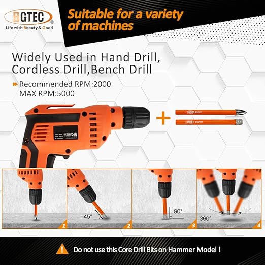 BGTEC Dry Diamond Drill Bits Set - 8pcs 1/4" Tile Drill Bits and 2pcs 1/4" Carbide Drill for Granite Marble Porcelain Ceramic