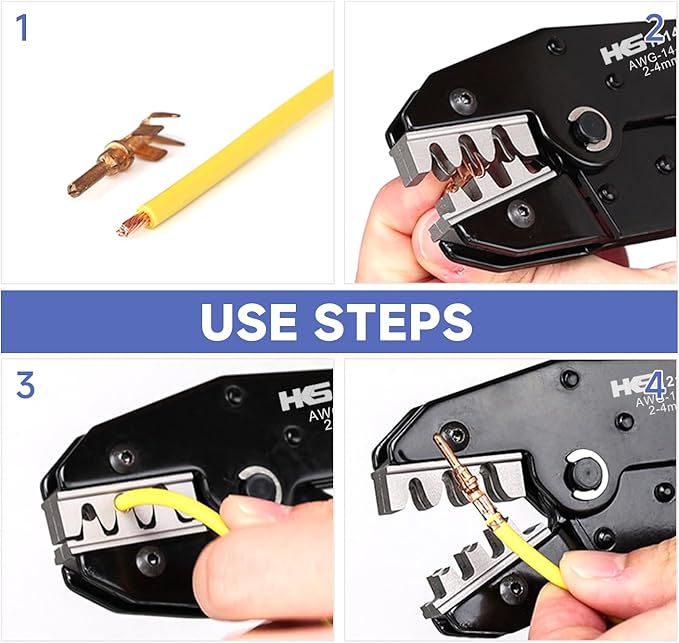 HKS 14-12AWG Size12 Deutsch DTP Crimp Tool (YF-1214DT) - Open Barrel Terminal Crimper for Stamped Contacts