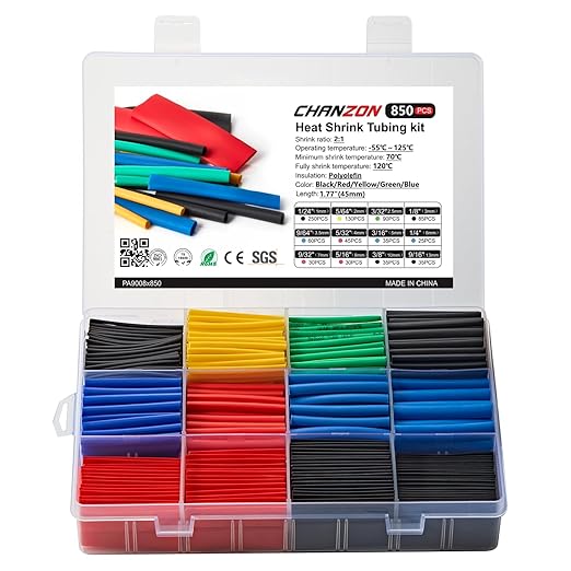 Chanzon UL Listed 850 Pcs Heat Shrink Tubing Kit - 12 Sizes 5 Colors Multi-Color Heat Shrink Wrap Tubing with Length 1.77" (inch), Polyolefin Sleeving Heat-Shrink Tube 2 to 1 2:1