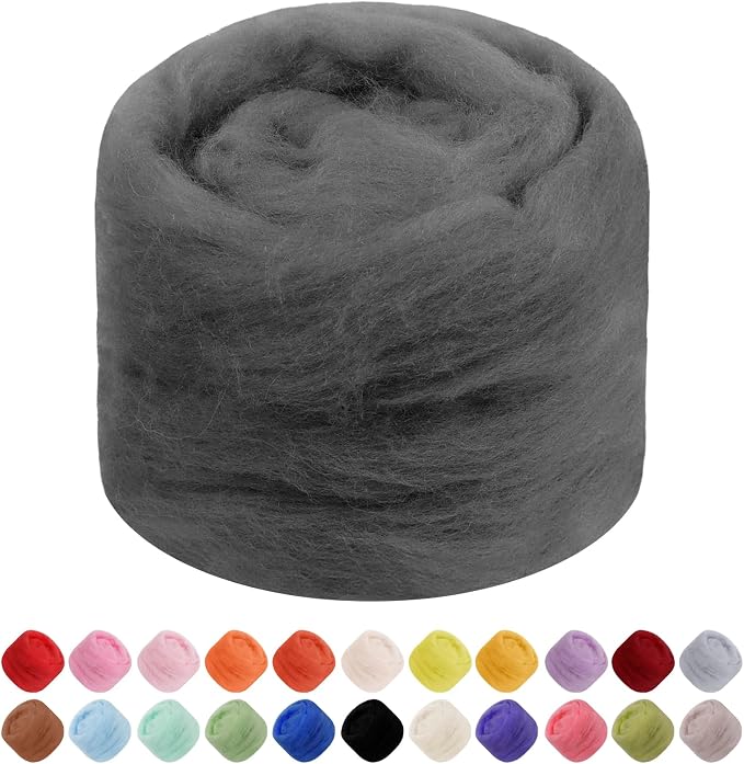 JeogYong Needle Felting Wool, 1.76oz Wool Roving Chunky Wool Yarn, Hemp Grey by JeogYong