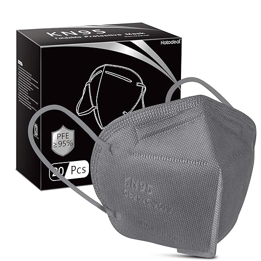 Hotodeal KN95 Face Mask 20 PCS,5 Layers Cup Dust Mask Against PM2.5 from Fire Smoke, Dust, for Men, Women, Essential Workers(Grey)
