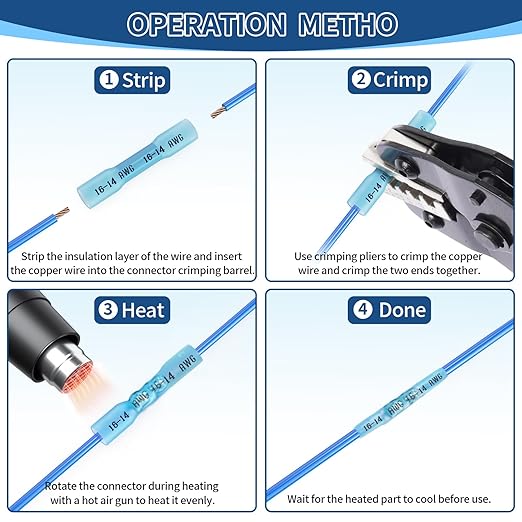 1000 Pcs Blue Heat Shrink Butt Connectors, 16-14 AWG Marine Grade Insulated Crimp Electrical Connectors, Terminals Splices for Automotive, Marine, Industrial, Home
