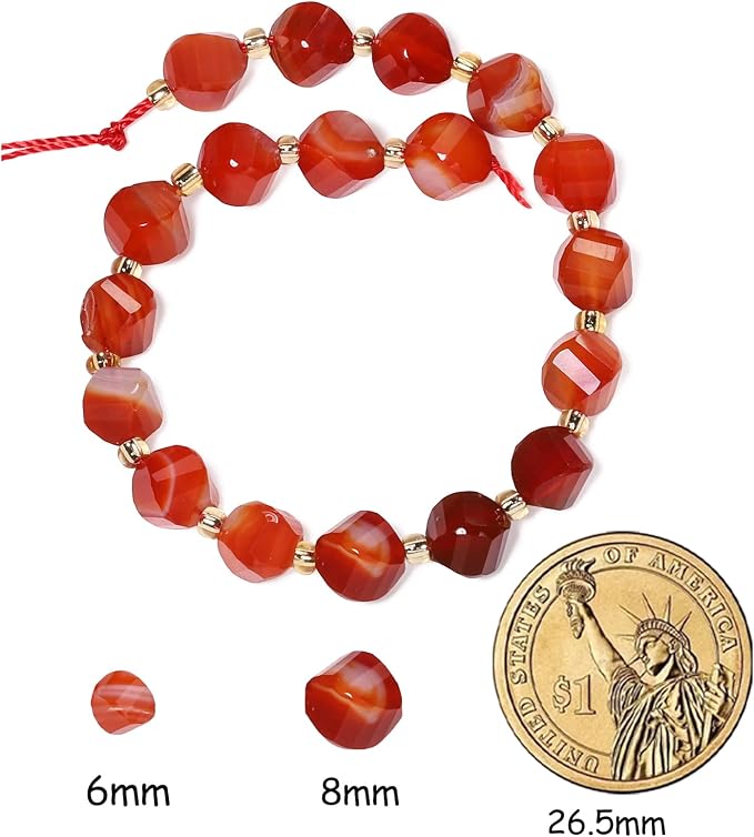 42pcs Natural Red Striped Agate Stone Beads - Image 2