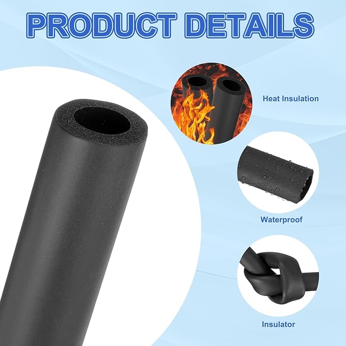 uxcell Pipe Insulation Tube Foam, 11/16" ID x 1/4" Thick x 1.64ft Foam Pipe Cover Non-Slip Hollow Tubing Guitar Air Conditioner Stand Fitness Equipment Handles, Black