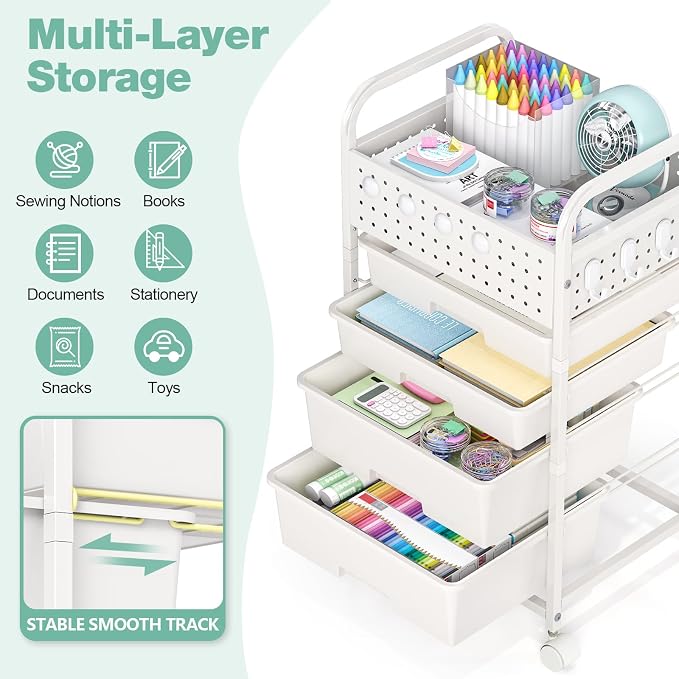 4 Drawer Rolling Storage Cart - Image 3
