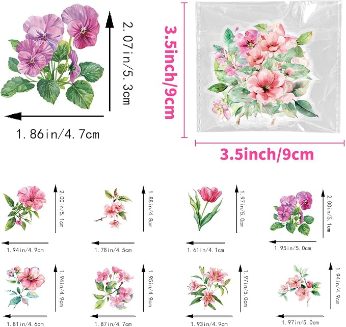 50pcs Pink Flower Stickers for Scrapbooking - Image 2
