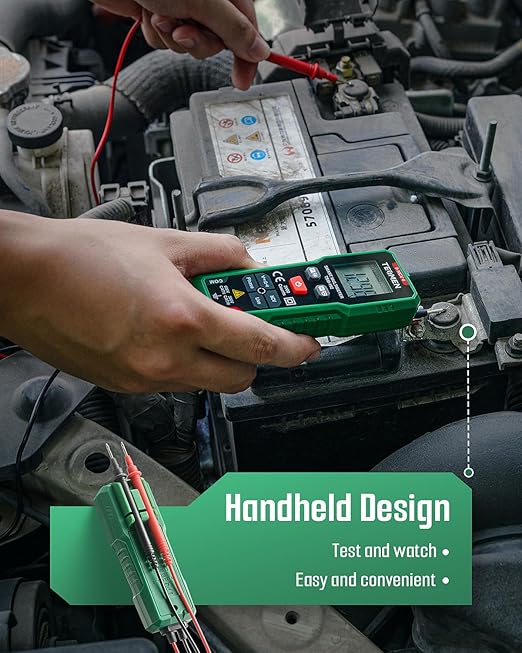 TESMEN TSM-192 Handheld Digital Multimeter, Voltage Tester with Leads, Voltmeter Measures Phase, NCV, AC/DC Voltage, Resistance, Continuity & Live Wire for Automotive Testing, Household-Green