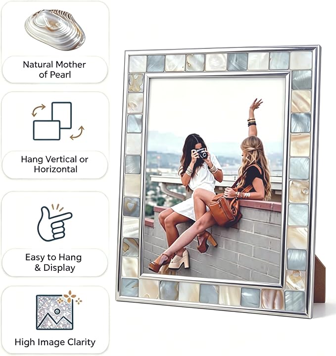 Mother of Pearl Picture Frame 6x8, Wedding Photo Frame, Mosaic Glass Beach Frame - Image 9