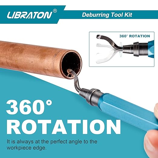 Libraton Deburring Tool with 11 High Speed Steel Blades, 360 Degree Rotary Head Deburring Tool for Metal, Resin, Aluminum, Copper, Plastic, 3D Printing, Wood