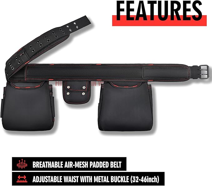 Adjustable Tool Belt with Multi-Pocket Storage – Heavy Duty 1680D Fabric – Magnetic Waist Tool Organizer for Electricians, Carpenters, Construction Workers Men