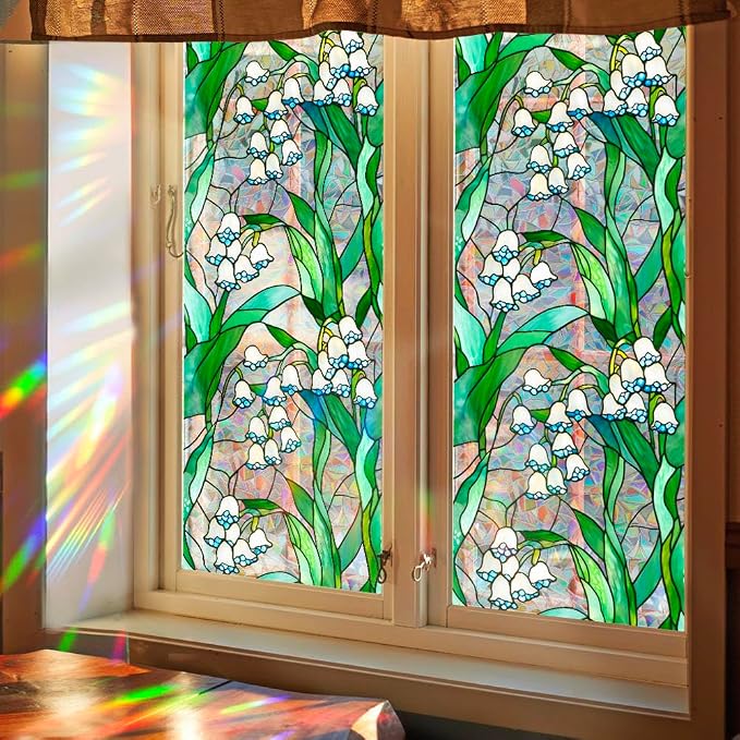 JOONOR Retro Lily of The Valley Window Privacy Film, Stained Glass Decals - Image 2