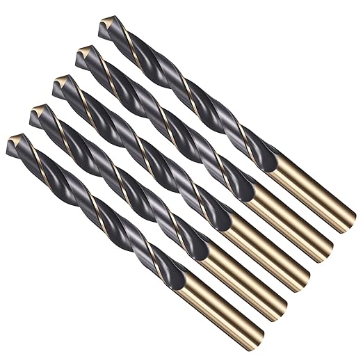 Drill Bit, 12.5mm Cutting Diameter, 4341 HSS Gold and Black 118° Cutting Angle Number Jobber Bits - (Applications: for Drilling Soft Metal Plastic Wood), 5-Pieces