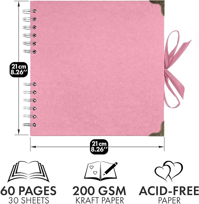 Bstorify Square Scrapbook Photo Albums 8 x 8 Inch Pink Thick Paper, Metal - Image 2