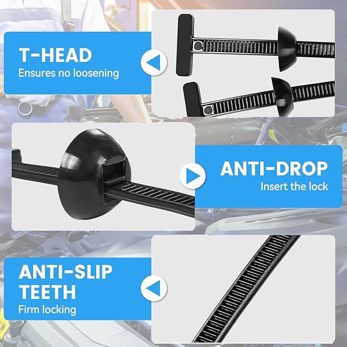Nylon Universal Cable Tie Buckle - Heavy Duty Zip Ties Self-Locking for Car, UV Resistant Plastic Cable Ties with Pin Plastic Cable Ties Tool Fasteners Car Body (random,300)