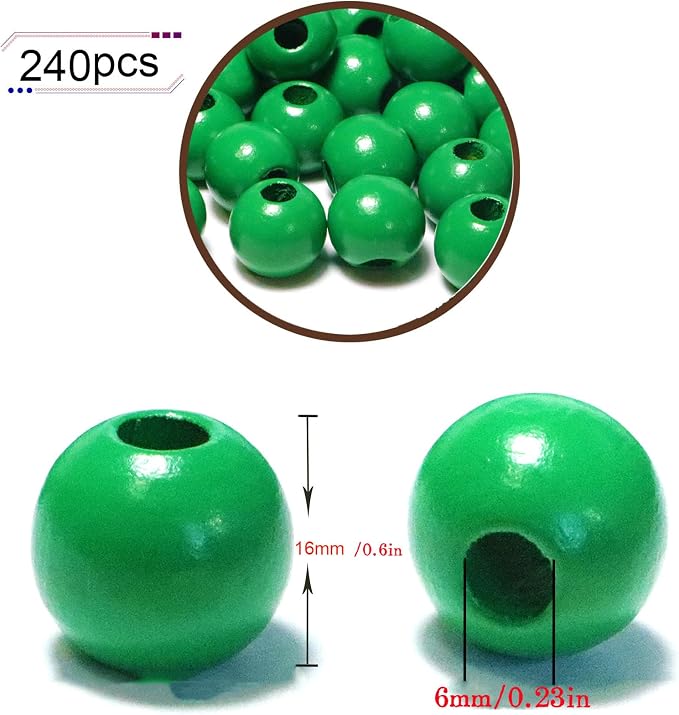 240PCS Green Wooden Beads 16mm - Image 2