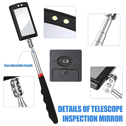 4 Pieces Telescoping Inspection Mirror Telescoping LED Lighted Flexible Inspection Mirror Tool for Checking Observing Vehicle Small Parts(Classic Style)