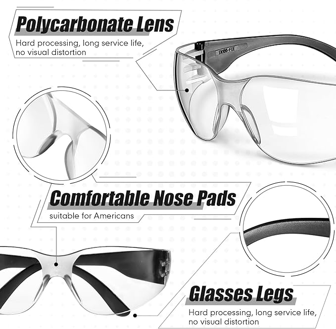 Chumia 100 Pairs Bulk Safety Glasses Eye Protection Goggles for Women Men Work Construction Science Lab