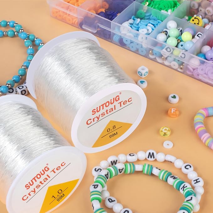0.8mm & 1.0mm Elastic String for Bracelets, 2 Rolls Strong Stretchy Bracelet - Image 4