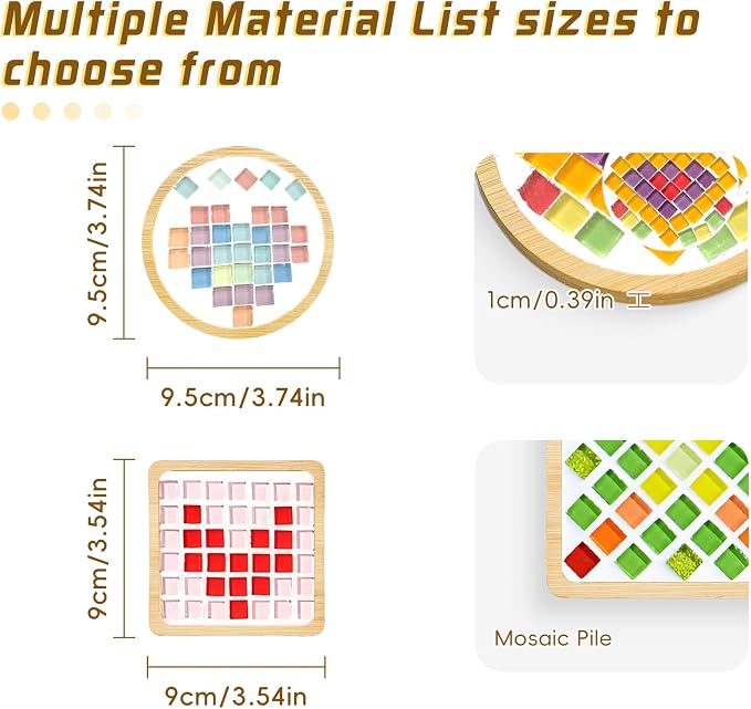 8 Sets DIY Mosaic Coaster Kit – Mixed Color Glass Mosaic Tiles - Image 4