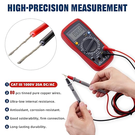 Professional Multimeter Test Leads 1000V 20A 40.5in, Heavy Duty Silicone Test Leads with Ultra-Hard Gold-Plated Test Probes, 0.16in/4mm Banana Plugs for Fluke/AstroAI/INNOVA/Klein Multimeter