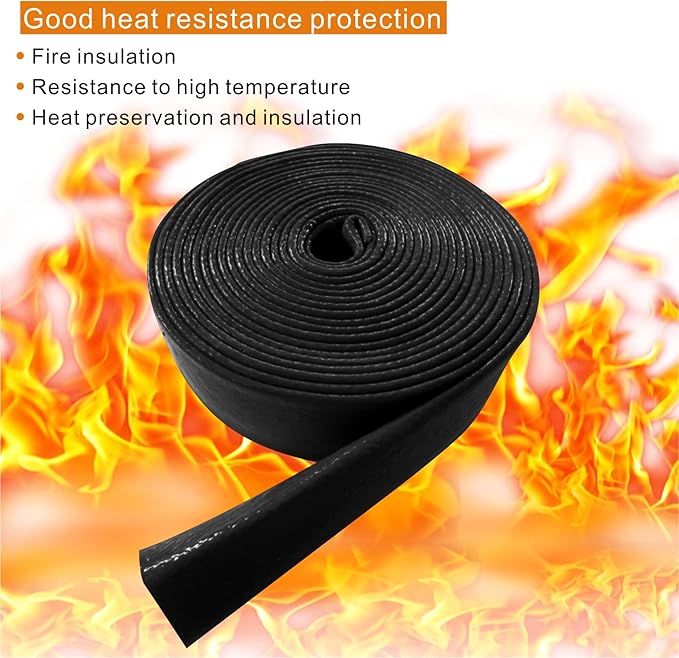 Insulation Heat Shielded Fire Thermo Armor Fire Sleeve Silicone Coated Fiberglass Heat Protection for Automotive Hose Lines & Electrical Wiring-（Black 1/2" ID x5FT）