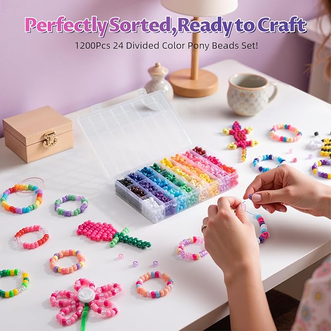 Simetufy 1200Pcs Pony Beads, 24 Colors Kandi Beads - Image 2