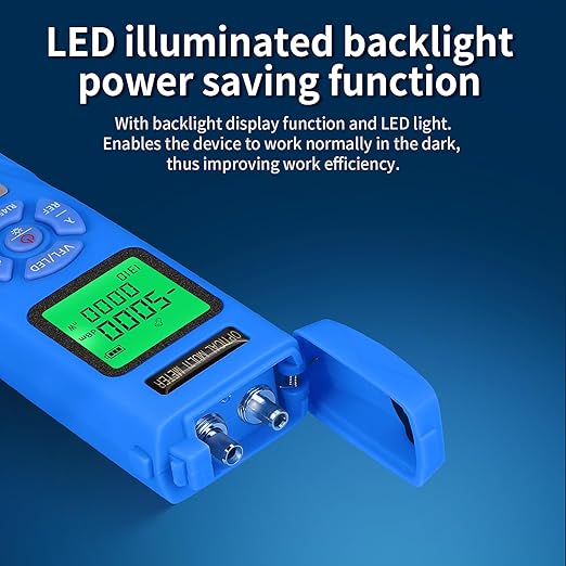 Rechargeable Optical Power Meter L-C50-15km mini Fiber Cable Tester Suitable for SC/FC/ST/LC Interface 4-in-1 Function Built-in 15km Visual Fault Locator RJ45 Network Testing with 1 FC-LC Adapter