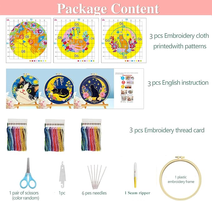 Zhenqing Night Sky Cats Cross Stitch Kit - Image 3