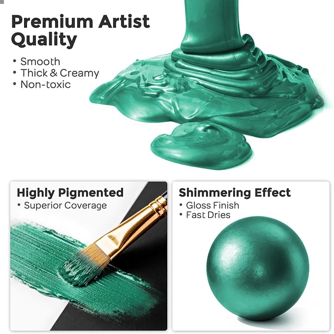 Nicpro Metallic Emerald Green Acrylic Paint, 8.45oz/250ml Craft Paints | Large - Image 2