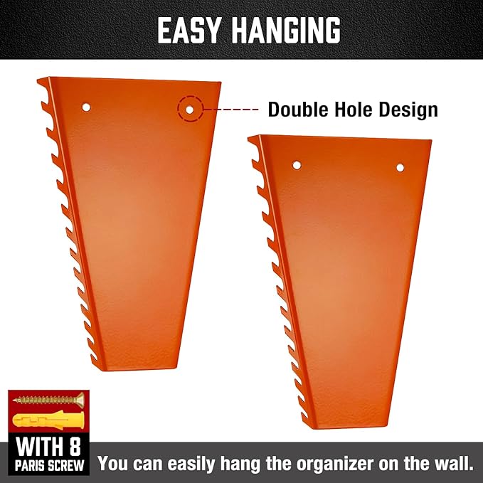 ALOANES 52-Slot Metal Wrench Organizer, Heavy Duty Wrench Organizer Tray for Tool Box, Fit SAE & Metric Wrench Storage, 4 Pack Wrench Holders(Orange)