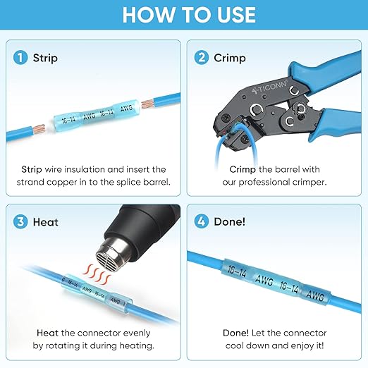 TICONN 600PCS Heat Shrink Butt Wire Connector Kit, Insulated Waterproof Electrical Wire Crimp Terminals Butt Splice for Marine Automotive (600PCS)