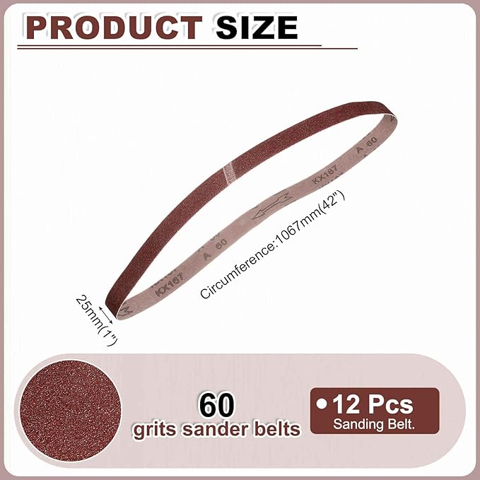 HARFINGTON 1 x 42 Inch Sanding Belts, 12 Pcs 60 Grits Aluminum Oxide Abrasive Belt Sander File Belt for Woodworking, Metal Polishing, Knife Sharpener
