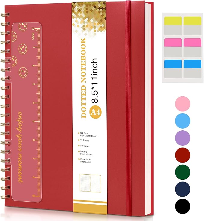 UEBZFOCS Dotted Notebook, Spiral Notebook Journal 8.5” x 11”, A4 Large Dot Grid by UEBZFOCS