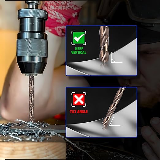 1/4 Inch Cobalt Drill Bit Set (10Pcs), M35 Fully Grounded 5% Cobalt Bits for Hardened Metals, Stainless Steel, Cast Iron and Wooden Plastics, with Storage Box