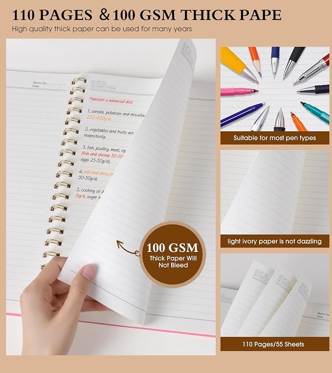 Spiral Notebook Journal 8.5” x 11”, A4 Large Pink Notebooks - Image 4